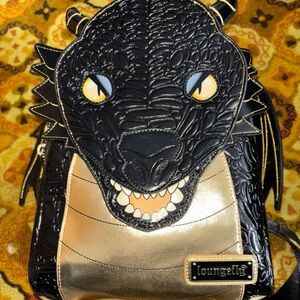 Loungefly Mini Black and Gold Dragon Backpack